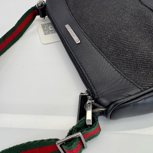 Rare Gucci Black Denim Web Vintage Baguette Bag - Picture 7 of 12